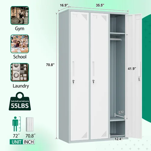 Miniatura 3 de Letaya Taquillas de metal para empleados, gabinete de almacenamiento de 71 pulgadas con cerradura, armario de almacenamiento de acero para gimnasio
