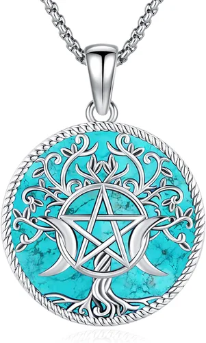 Miniatura 175 de Collar de pentagrama de plata de ley con triple luna, diosa celta, nudo celta, nudo de brujas, Ankh, sol y luna, Hécate, lilith, Santa Muerte