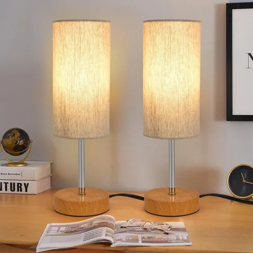 Miniatura 10 de RISLG Juego de 2 lámparas de mesa para recámara, lámparas de noche para mesita de noche con interruptor de cable, lámparas de escritorio