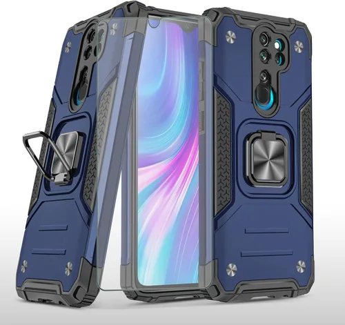 Asuwish Funda de teléfono para Xiaomi Redmi Note 8 Pro con protector de pantalla de vidrio templado y soporte de anillo delgado híbrido protector