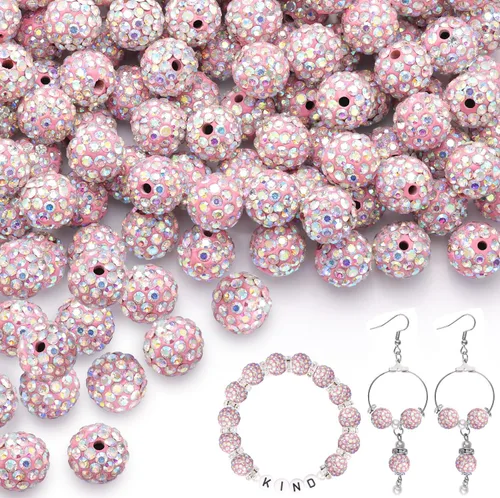 Miniatura 29 de 100 cuentas de diamantes de imitación de 0.394 pulgadas para la fabricación de joyas, 10 cuentas redondas brillantes de discoteca de Shamballa