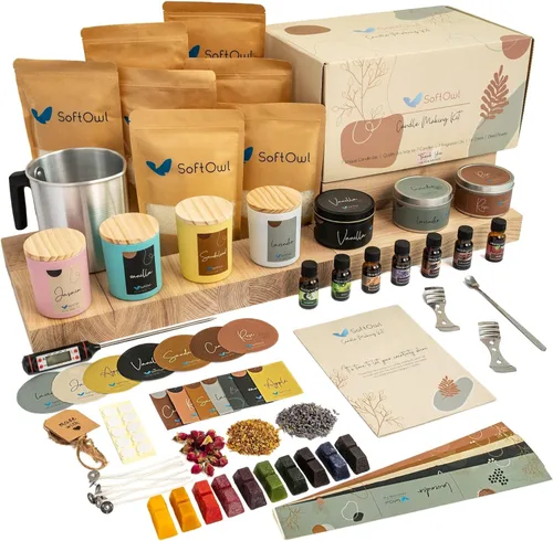 Miniatura 10 de SoftOwl Kit de fabricación de velas de soja premium, edición negra, juego completo, cera de soja, tarros y latas grandes de 7 onzas, 7 aromas Kit