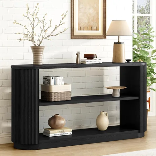 Miniatura 23 de 50" Modern Art Sculptural Console Table, Oval Cutout Legs, Wood Veneer, Thick Rounded Tabletop, Contemporary Entryway Sofa Table for Living Room