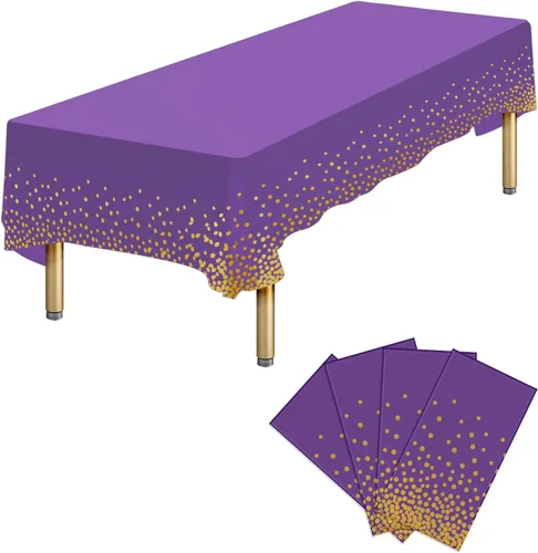 Miniatura 28 de Paquete de 4 manteles de plástico desechables azules y dorados para mesa rectangular, manteles desechables de 54 x 108 pulgadas, manteles