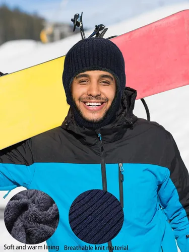 Miniatura 21 de Pasamontañas de punto calentador resistente al viento sombrero que cubre la cara para hombres mujeres forro polar deportes al aire libre