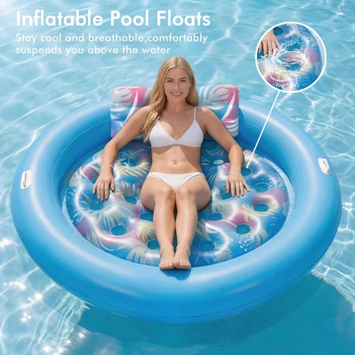 Miniatura 6 de OKSUWATER - Flotadores de piscina para adultos, resistente, 75 x 75 pulgadas, flotador inflable para piscina con almohada extraíble y asas