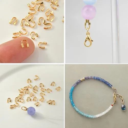 Miniatura 6 de 100 protectores de alambre de latón, protectores de alambre de metal de latón chapado en oro de 18 quilates para fabricación de joyas, bucles
