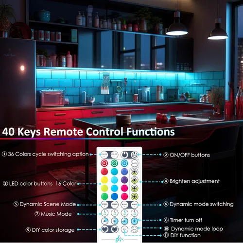 Miniatura 4 de LAFULIT Kit de 8 luces RGB para debajo del gabinete, tira de luces LED con aplicación y control remoto, sincronización de música, luces LED que