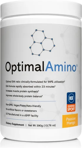 Miniatura 11 de OptimalAmino La mejor bebida de recuperación antes y después del entrenamiento, suplemento de aminoácidos esenciales de uso del 99%, certificado NSF