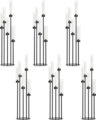Miniatura 16 de Candelabro de 5 brazos con pantalla acrílica, juego de 4 candelabros dorados para mesa de boda, fiesta de cumpleaños, decoración del hogar, 39.4
