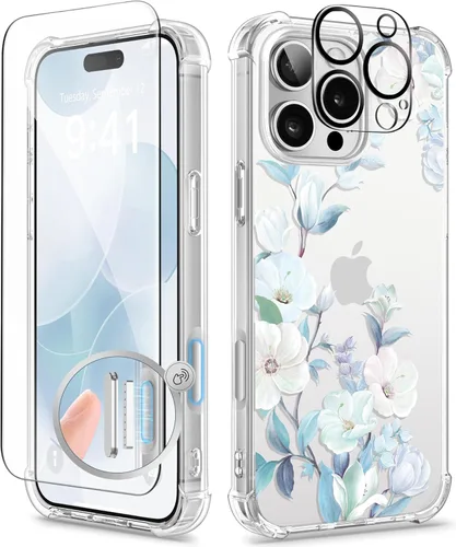 Miniatura 121 de GVIEWIN - Funda floral para iPhone 14 de 6.1 pulgadas, protector de pantalla + protector de lente de cámara, no se amarillenta, a prueba de golpes