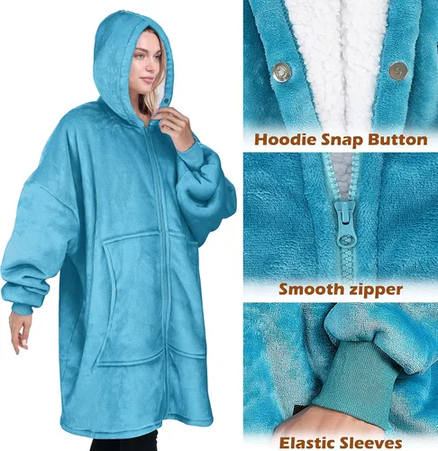 Miniatura 3 de Catalonia Sudadera con capucha con cremallera, abrigo de sherpa de gran tamaño para hombres y mujeres, regalo cómodo para ella, color aguamarina