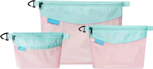 Miniatura 21 de Pack all bolsa con cremallera de material resistente al agua, bolsa de malla con cremallera para almacenamiento, viajes, oficina (pequeña, rosa)