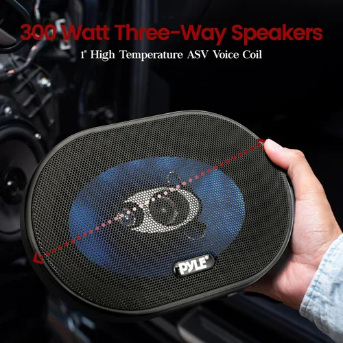 Miniatura 2 de Altavoz de sonido de coche de 5" x 7" (par) – Cono de inyección de poliéster azul mejorado de 3 vías 300 vatios con borde de goma de butilo