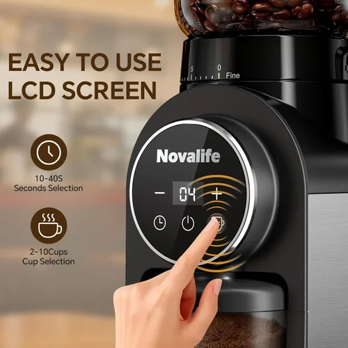 Miniatura 3 de Molinillo de café eléctrico, molinillo de granos de café con rebabas con 30 ajustes de molienda, molinillo de muelas para uso doméstico, pantalla
