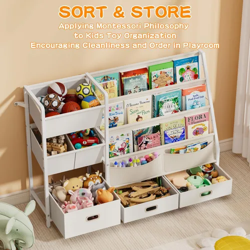 Miniatura 5 de HAVLOTII Estantería para niños y almacenamiento de juguetes, estante para libros para habitaciones de niños, estantería para bebés para guardería