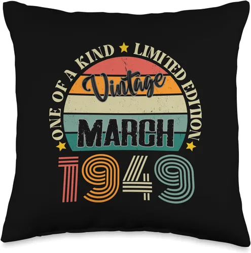 Vintage Birthday Retro Limited Edition Retro Gifts 75 años Vintage Marzo 1949 75th Birthday Retro Throw Pillow, 16 x 16, multicolor