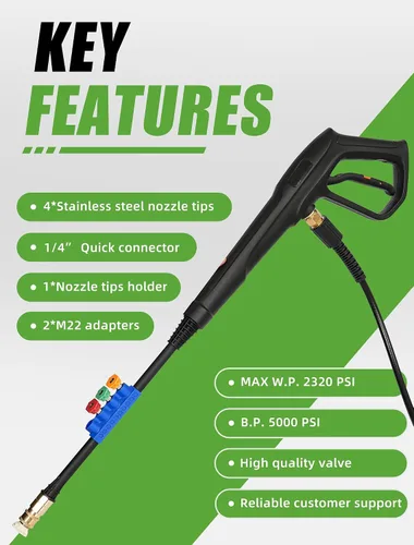 Miniatura 2 de Juego de pistola de lavado a presión, Máx. P.W. 2320 PSI, P.B. 5000 PSI, reemplazo para Ryobi Powerstroke Greenworks, racor M22 de 14 mm y M22 de 15