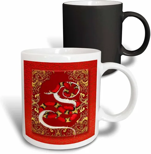 Miniatura 8 de 3dRose (mug_101845_4) Año del zodiaco chino Año de la serpiente Año Nuevo chino rojo, dorado y negro - Taza negra de dos tonos, 11 oz