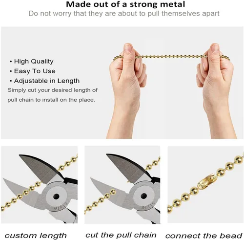 Miniatura 5 de Cadena de tracción para ventilador de techo, juego de tiradores de ventilador de 13.6 pulgadas con conector, 2 cadenas de bolas con cuentas, latón