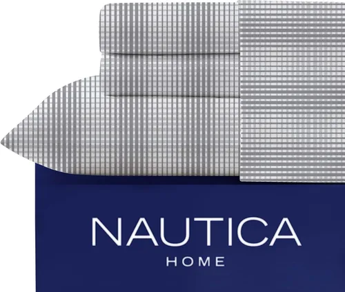 Miniatura 6 de Nautica - Juego de sábanas tamaño Queen, sábanas refrescantes nítidas y entalladas con una sensación ligera y suave de percal de algodón - Sábanas