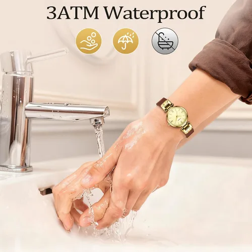 Miniatura 5 de NN BEN NEVIS Relojes para mujer elegante clásico pequeño reloj de cuero dorado Easy Reader Relojes de pulsera para mujer