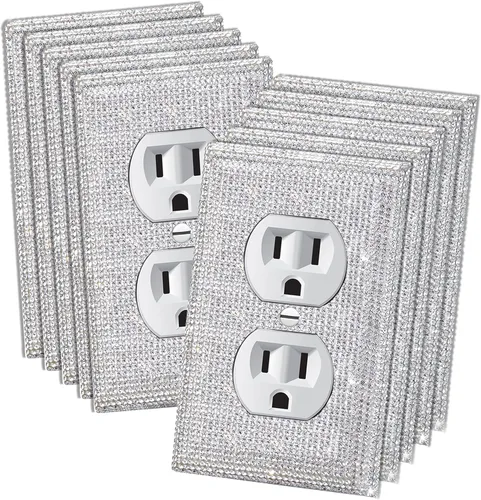 Miniatura 9 de 4 Piezas Cubiertas de Tomacorriente con Diamantes de Imitación Plateados Brillantes Placa de Pared 1 Gang Toggle Cubierta de Interruptor de Luz