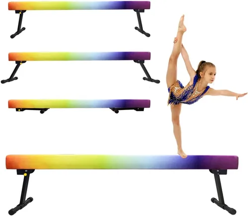Miniatura 14 de Viga de equilibrio ultrasimple ajustable y plegable de 6 pies, equipo de gimnasia de suela sintética de piso alto y bajo, sin necesidad de Asterismo