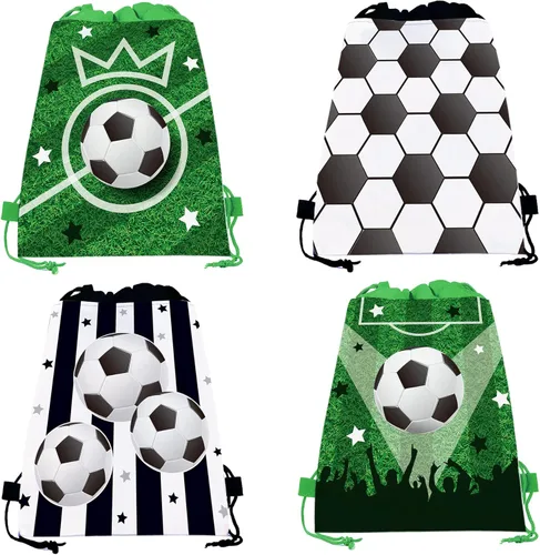 CC HOME Paquete de 12 bolsas con cordón de fútbol, bolsas de recuerdo de fiesta de fútbol para niños, decoraciones de bebé con temática de fútbol de