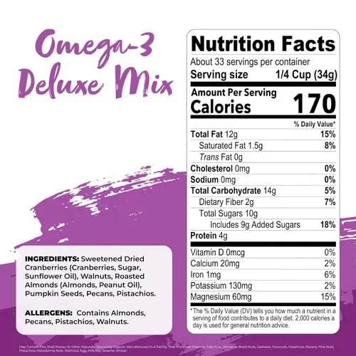 Miniatura 2 de Nature's Garden Omega 3 Deluxe Mix - Mezcla saludable de frutos secos, Power Up, saludable para el corazón, sin gluten, sin colesterol, sin sodio
