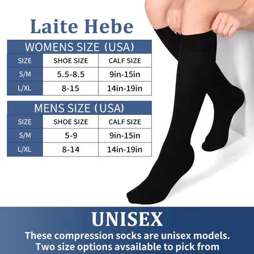 Miniatura 6 de Laite Hebe 4 pares de calcetines de compresión para mujeres y hombres, el mejor apoyo para enfermeras, correr, atletismo