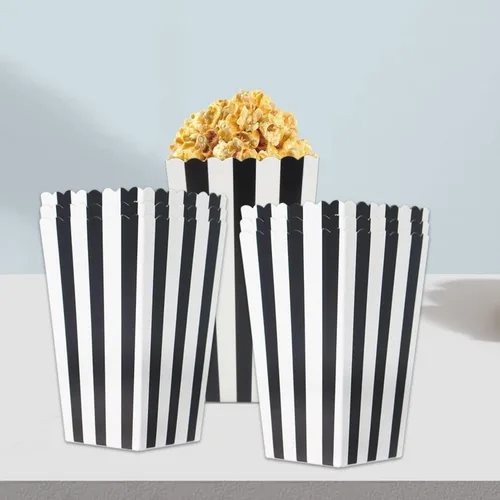 Miniatura 7 de Mini cajas de papel para palomitas de maíz a rayas blancas y negras, cajas de golosinas, caja de regalo de cumpleaños, cajas de aperitivos, cajas
