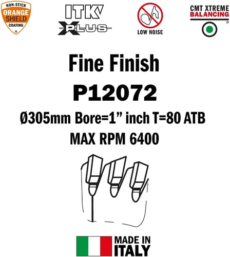 Miniatura 3 de CMT P12072 ITK Plus Hoja de sierra de acabado, 12 x 72 dientes, 10° ATB+cizalla con orificio de 1 pulgada