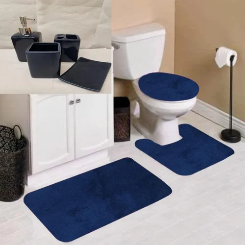 Miniatura 7 de (#6) Juego de baño de 7 piezas con alfombrilla de baño con tapa de inodoro de contorno con alfombras de respaldo de goma con accesorios en varios