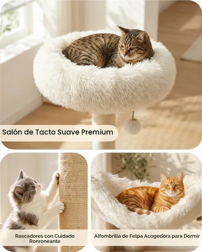 Miniatura 3 de Torre moderna de árbol para gatos de interior de 61 pulgadas, torre de escalada de lujo con salón de felpa, condominios para gatitos, hamaca