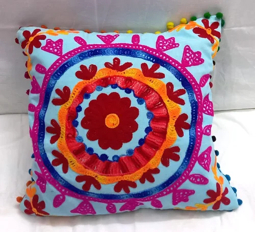 Miniatura 2 de INDACORIFY Fundas de cojín bordadas de 16 x 16 pulgadas, funda de almohada decorativa, cojines indios con pompones para exteriores, fundas
