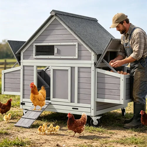 Miniatura 10 de GUTINNEEN Puerta automática de gallinero con energía solar, abridor de puerta de pollo automático para Chicken House Duck Run (negro)
