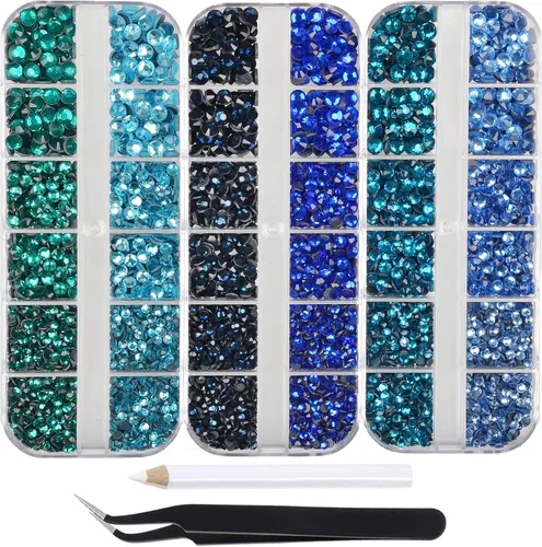 Miniatura 18 de Massive Beads Más de 9500 diamantes de imitación termoadhesivos redondos de vidrio con parte trasera plana para hacer tú mismo con 1 pinza y 1 12