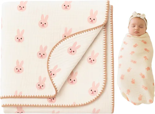 Miniatura 8 de Jack & Jill & Baby Manta de muselina de 4 capas, 100% algodón, suave, transpirable, envoltura de bebé de 43 x 43 pulgadas, ligera, multiuso, ideal