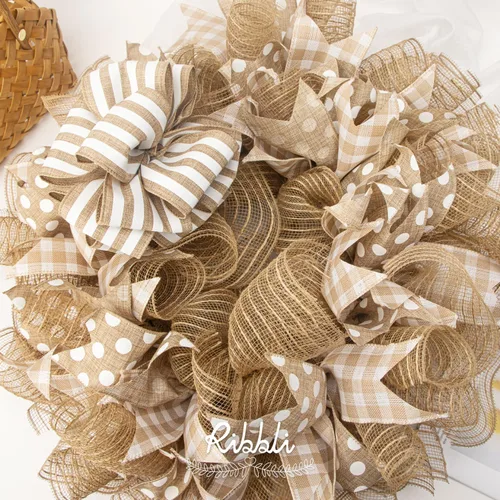 Miniatura 2 de Ribbli 2 rollos de cinta de malla de arpillera, 10 pulgadas x 30 pies (10 yardas) cada rollo, natural con yute, para usar en guirnaldas y decoración