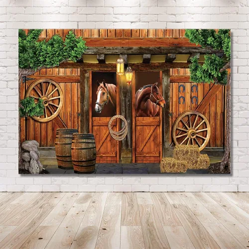 Miniatura 6 de MEHOFOND Telón de fondo estable de 7 x 5 pies, diseño de caballo vaquero del oeste de Texas, ruedas de baby shower, Mews, fondo de fotografía