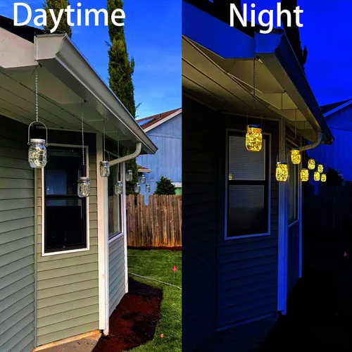 Miniatura 6 de Luces solares para tarros de masón, paquete de 4 30 luces LED para colgar en frascos, faroles solares para exteriores, patio, fiesta, jardín, boda