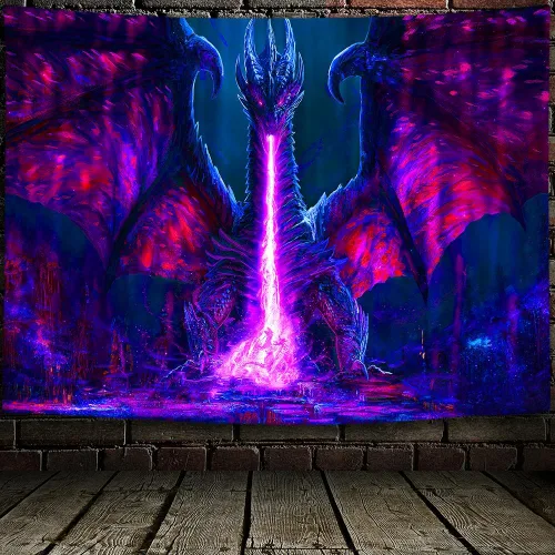 Miniatura 8 de ADDWel Tapiz de luz negra con dragón, tapiz genial de dragón malvado que brilla en la oscuridad, pósteres de luz negra reactivos a UV para colgar