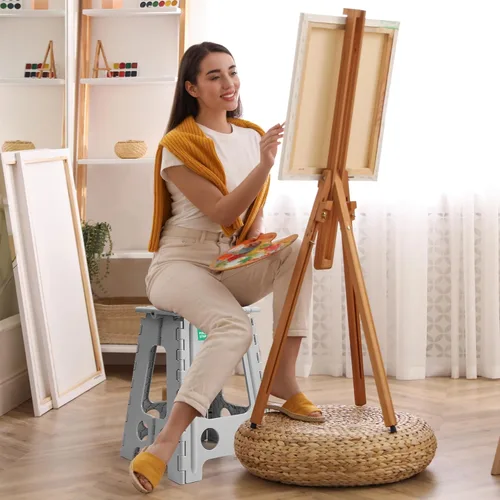 Miniatura 4 de Dyforce Taburete plegable de 17.5 pulgadas, capacidad de 400 libras, taburete plegable de plástico resistente para adultos, taburete con asa, fácil