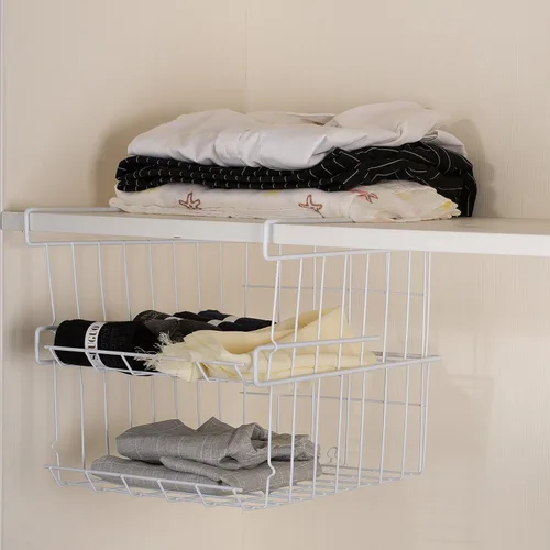 Miniatura 4 de Cesta de almacenamiento debajo del estante, paquete de 2 cestas de almacenamiento de alambre de metal para colgar debajo del estante, organizador