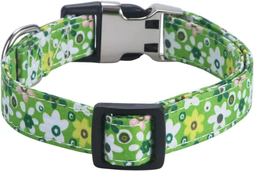 Miniatura 2 de Collares para perras hembras, diseño de rosa, girasol, margarita y leopardo en tamaño pequeño, mediano, grande para perras hembras, verde margarita