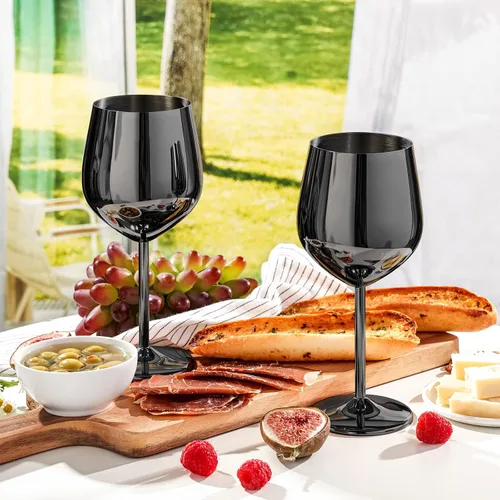 Miniatura 2 de WOTOR Juego de 4 copas de vino negras, copas de vino de acero inoxidable de 18 onzas, irrompibles y portátiles, copas de vino de metal con tallo