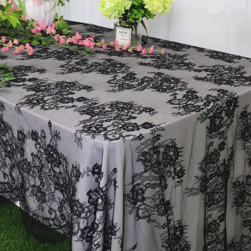 Miniatura 8 de ShinyBeauty Mantel de encaje rectangular de 60 x 120 pulgadas, mantel de encaje negro rústico floral con superposiciones de encaje vintage, mantel