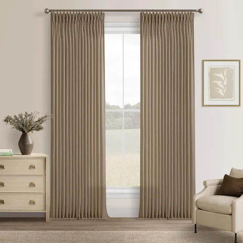 Miniatura 68 de TWODRAPES Cortinas de Lino Plisadas con Pinza Beige Blancas de 54 Pulgadas de Largo 2 Paneles para Comedor Cocina Dormitorio Plisadas Semi