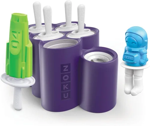 Miniatura 2 de ZOKU - Moldes de paletas espaciales, 6 moldes de paletas en forma de cohete y astronauta en una bandeja con palitos reutilizables, sin BPA